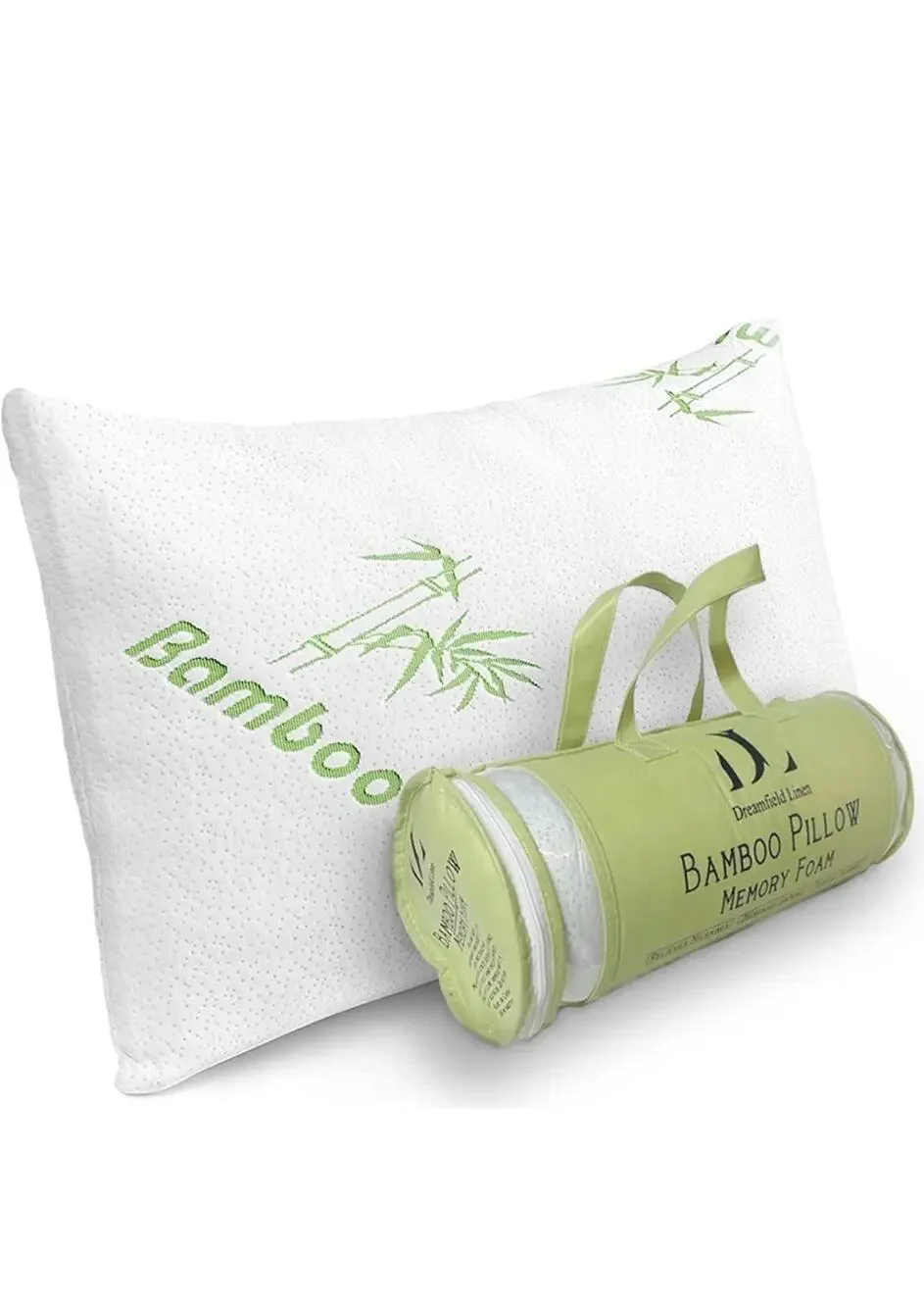 New DreamField Linen Memory Foam Bamboo Pillow Queen Breathable Cover w/ Zipper